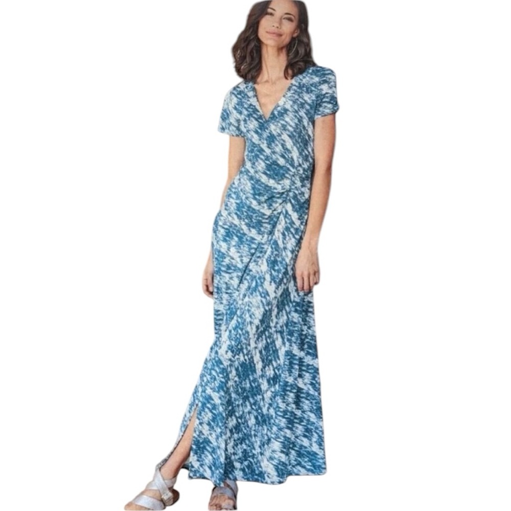 Soft Surroundings Women's Joanna Faux Wrap Maxi Dress V-Neck‎ Abstract Print 1X